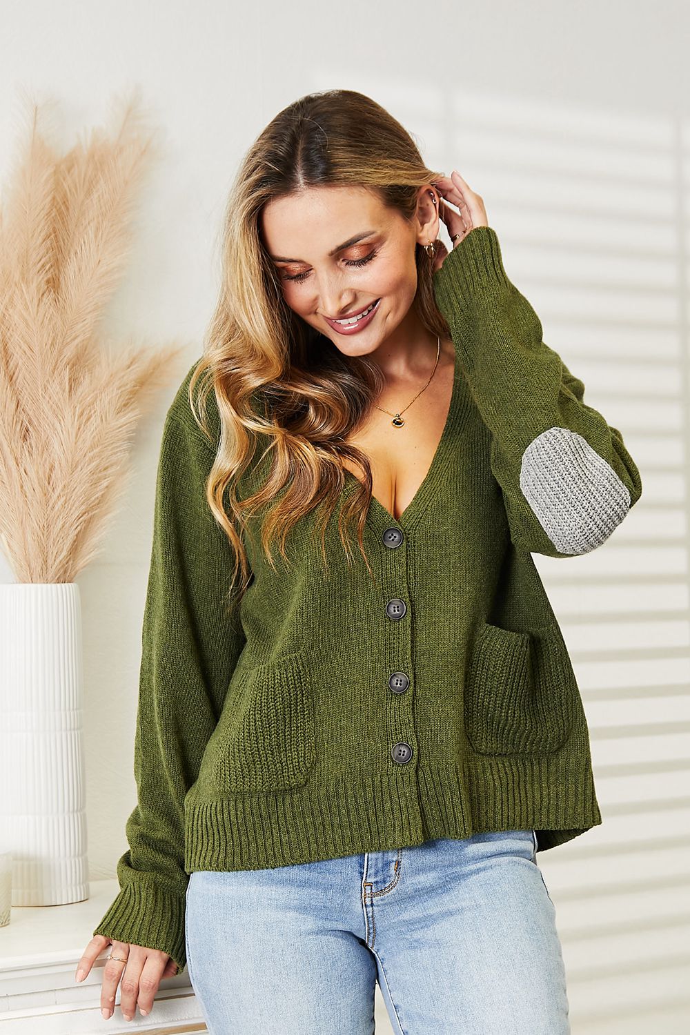 Heimish Full Size Long Sleeve V Neck Button Down Cardigan 5b5f5e2b12c7475eada632d1ae267cad-Max