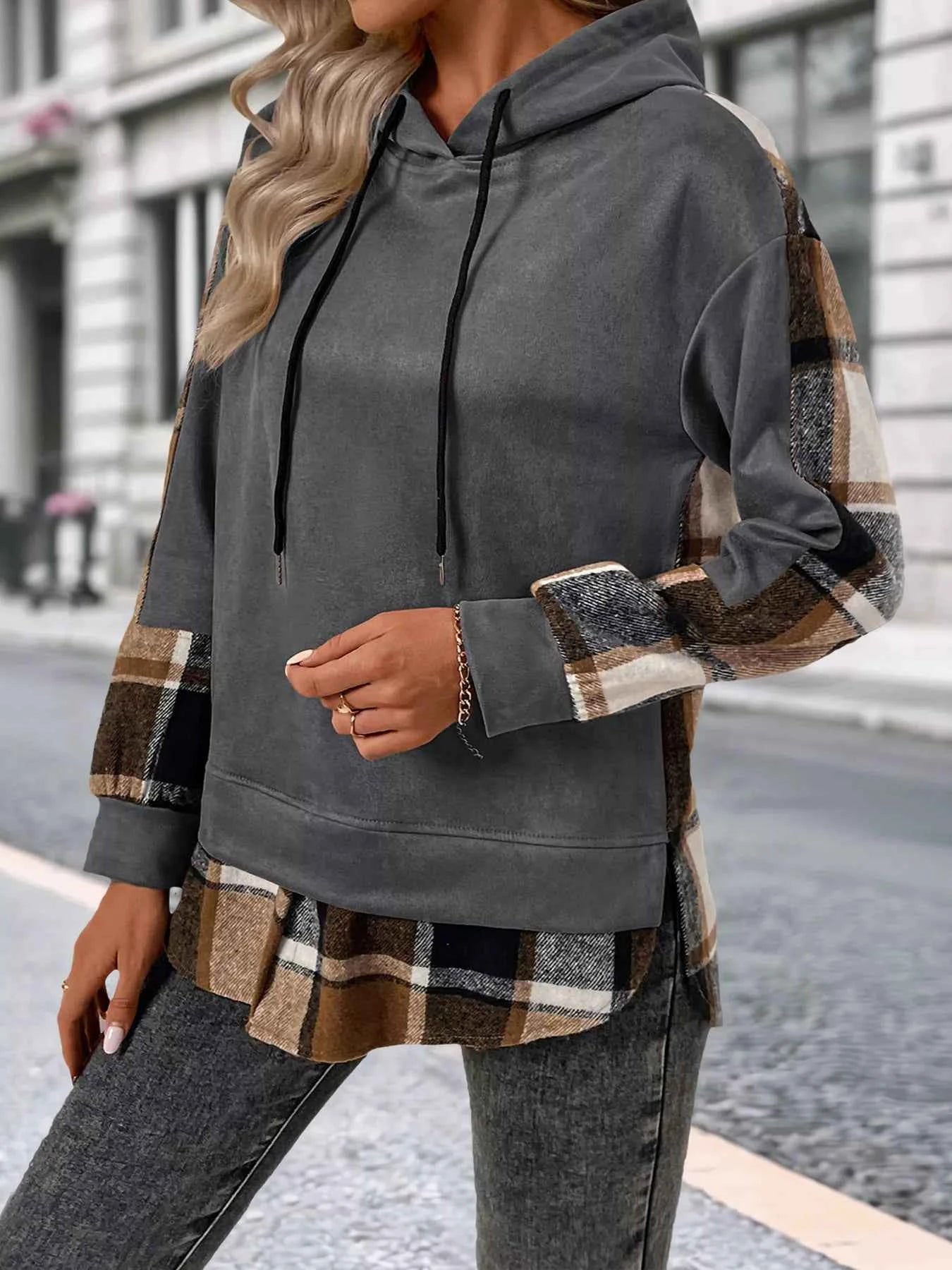 Plaid Drawstring Long Sleeve Hoodie 5b60a761-a8ec-4cf1-802e-66dd6e83a93f-Max-Origin