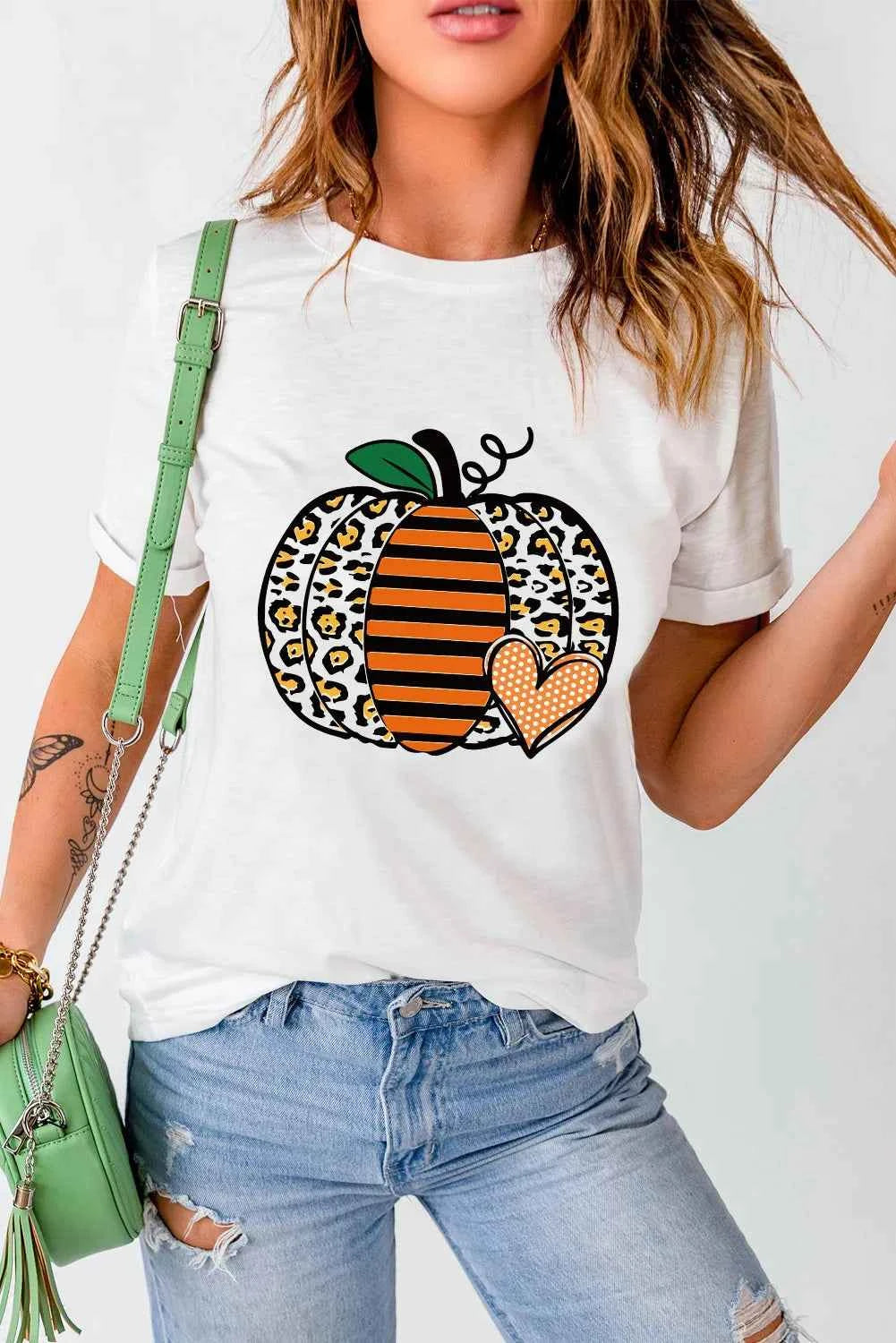 Pumpkin Graphic Round Neck Short Sleeve T-Shirt 5b700b2d-052c-4a02-9210-5a64cb250e1b-Max