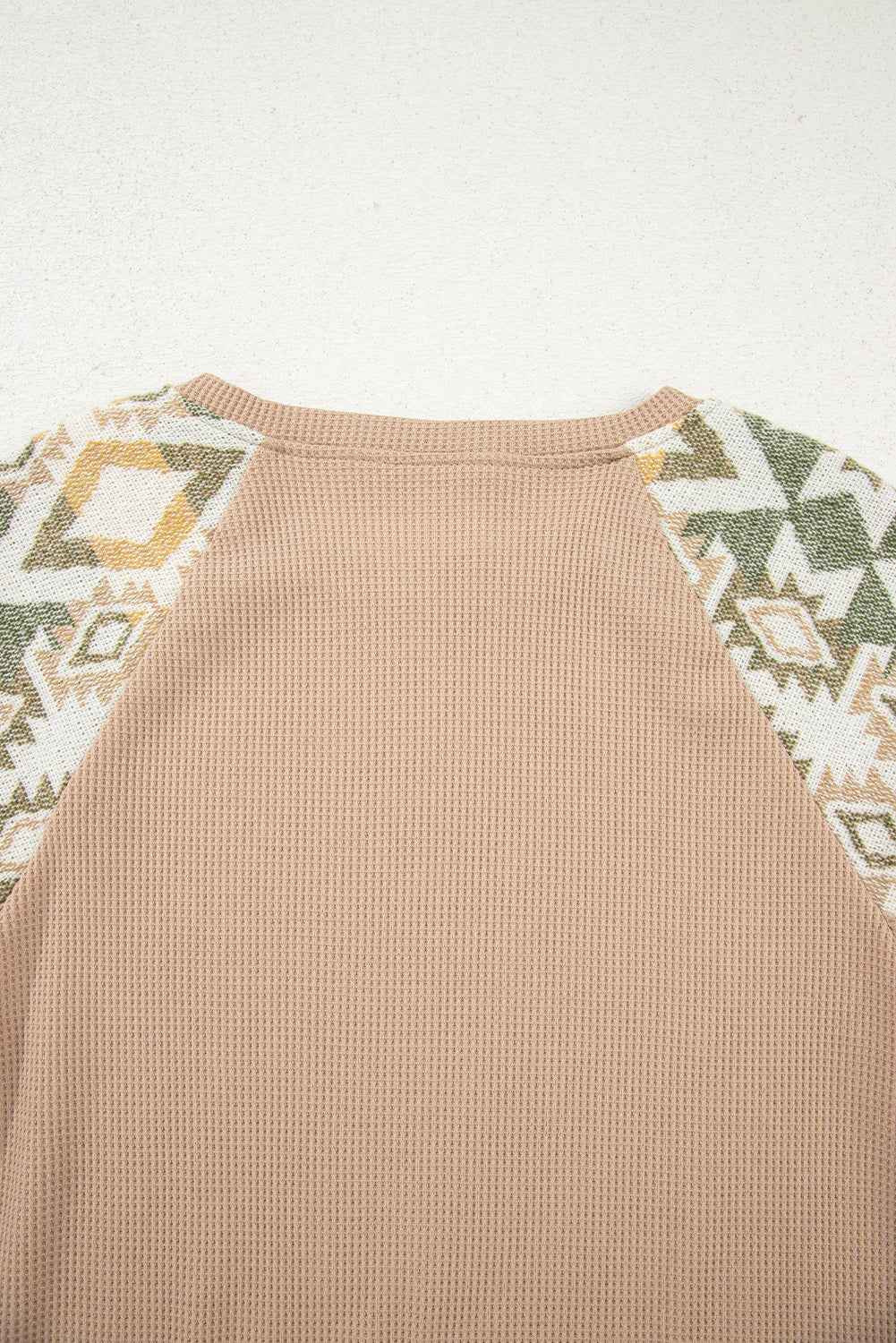 Smoke Gray Waffle Patchwork Geometric Raglan Sleeve Top 5b71af4a48bc60f6