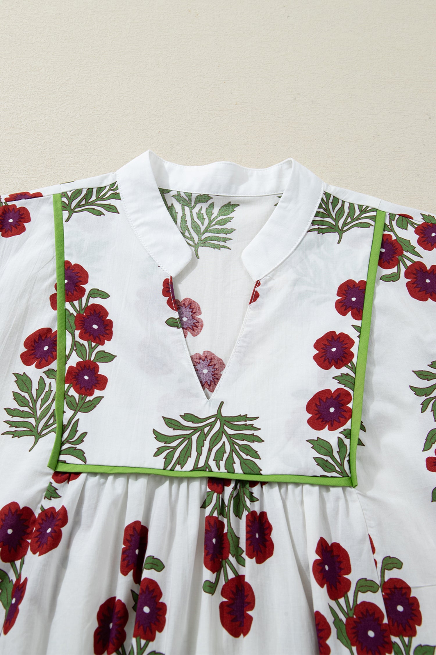 White Frilled V Neck 3/4 Sleeve Loose Floral Dress 5b726e4c19bc3fad