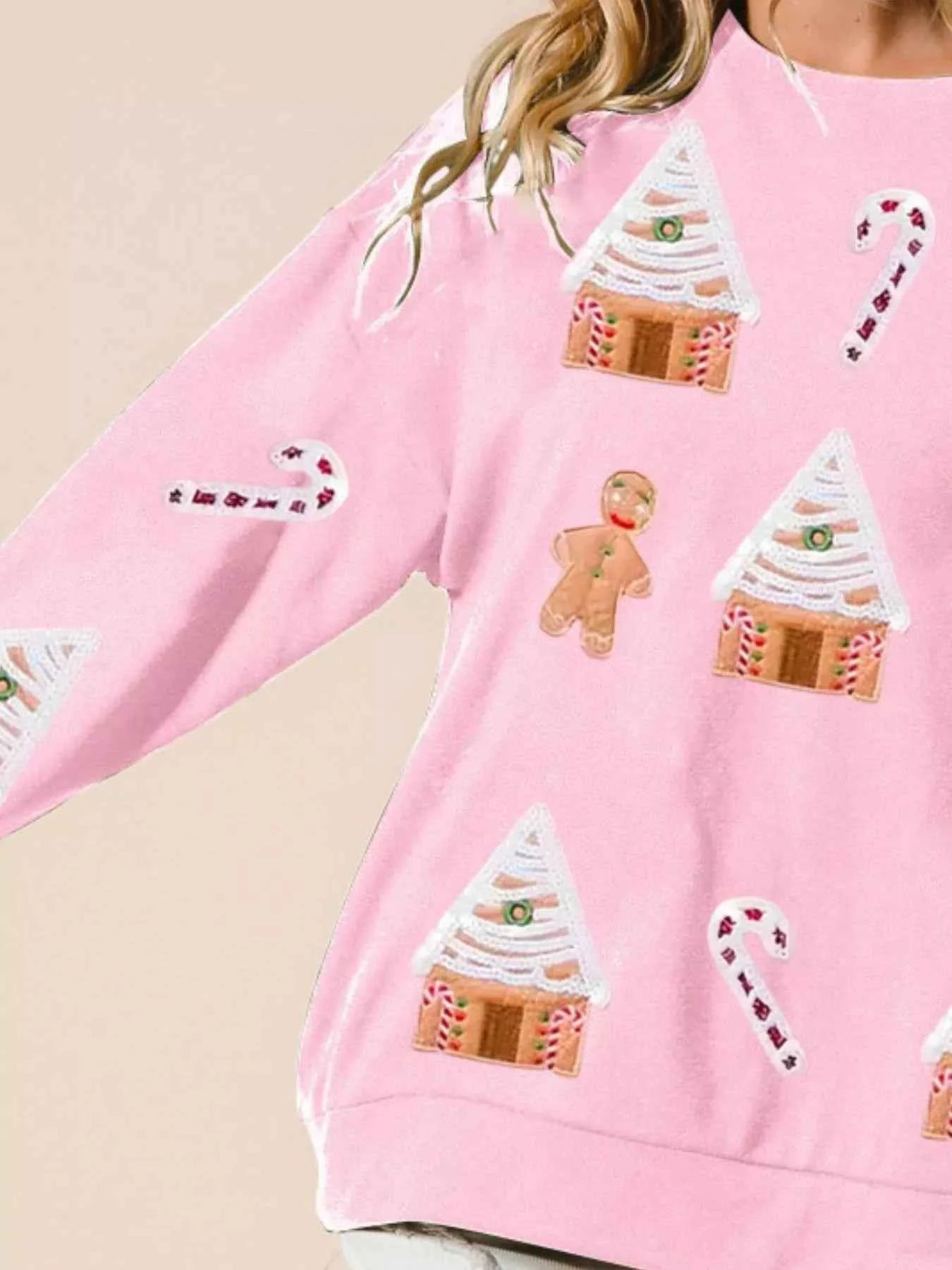 Christmas Gingerbread House Sequin Sweatshirt 5b74876a-8c24-4101-af3f-dfe8c1264312-Max-Origin