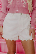 White Scalloped Hemline Light Wash Denim Shorts White 5b7a89eba19109cf