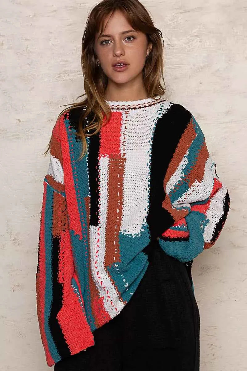 POL Color Block Round Neck Oversized Sweater RED IVORY 5b7aad9b-f42e-443f-8534-a45e3d535ba7-Max-Origin