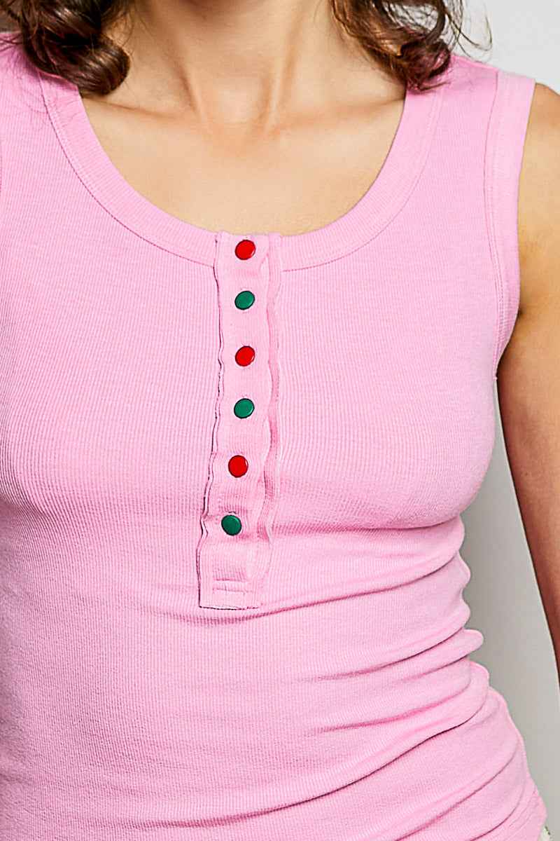 POL Colorful Button Round Neck Ribbed Tank 5b7c48fb-1d72-4571-8bad-985d08ea3c47-Max