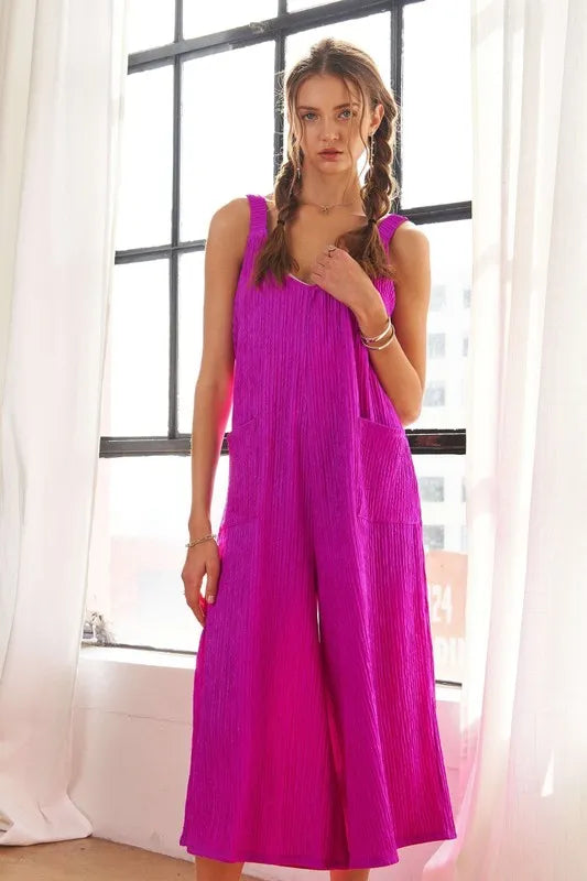 ADORA Textured Wide-Leg Jumpsuit Cerise 5b7c653b-d60d-4114-8d95-6a8938137465-Max