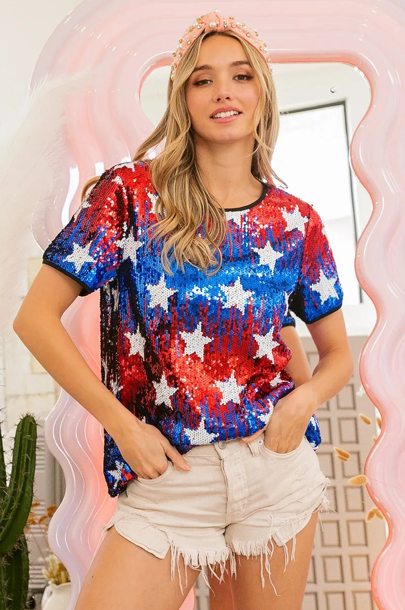 BiBi American Theme Star Pattern Sequin Top 5b7ee1f530aa47609a3fa0a8df365c7c-Max-Origin