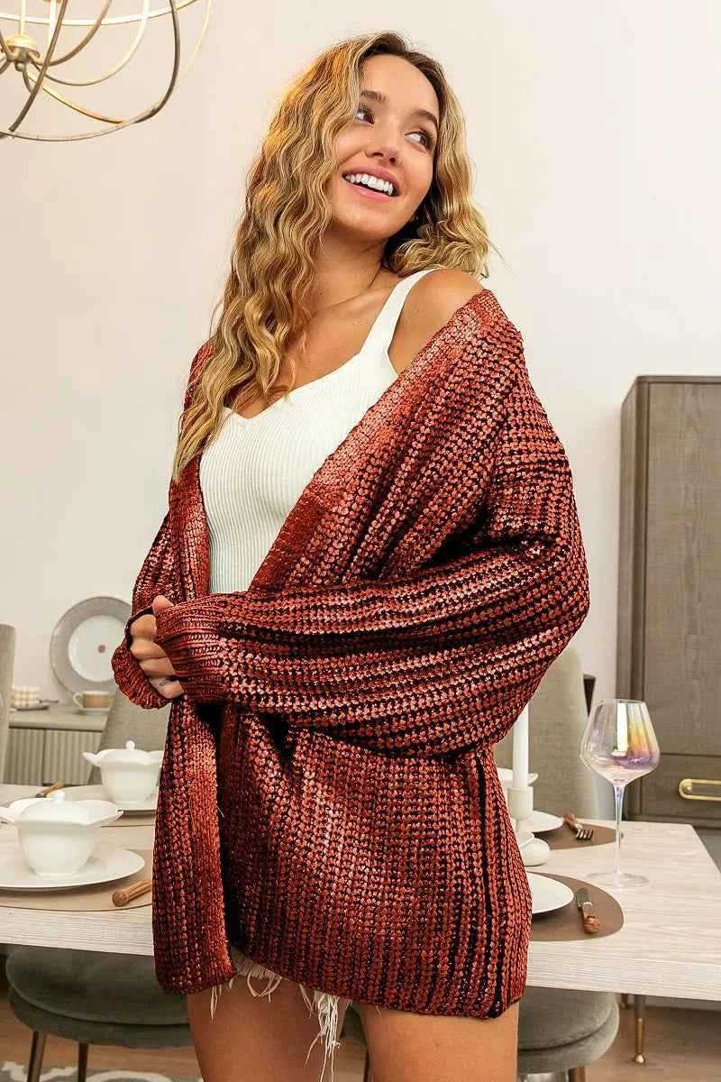 BiBi Metallic Knit V-neck Open Sweater Cardigan 5b80846d8987405f8be5962c48d0d176-Max-Origin