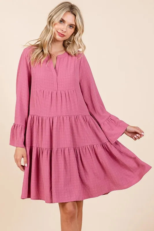 Mittoshop Tiered Notched Flare Sleeve Dress 5b843fa3-55ba-4e3d-9464-09bd1ff5ff63-Max