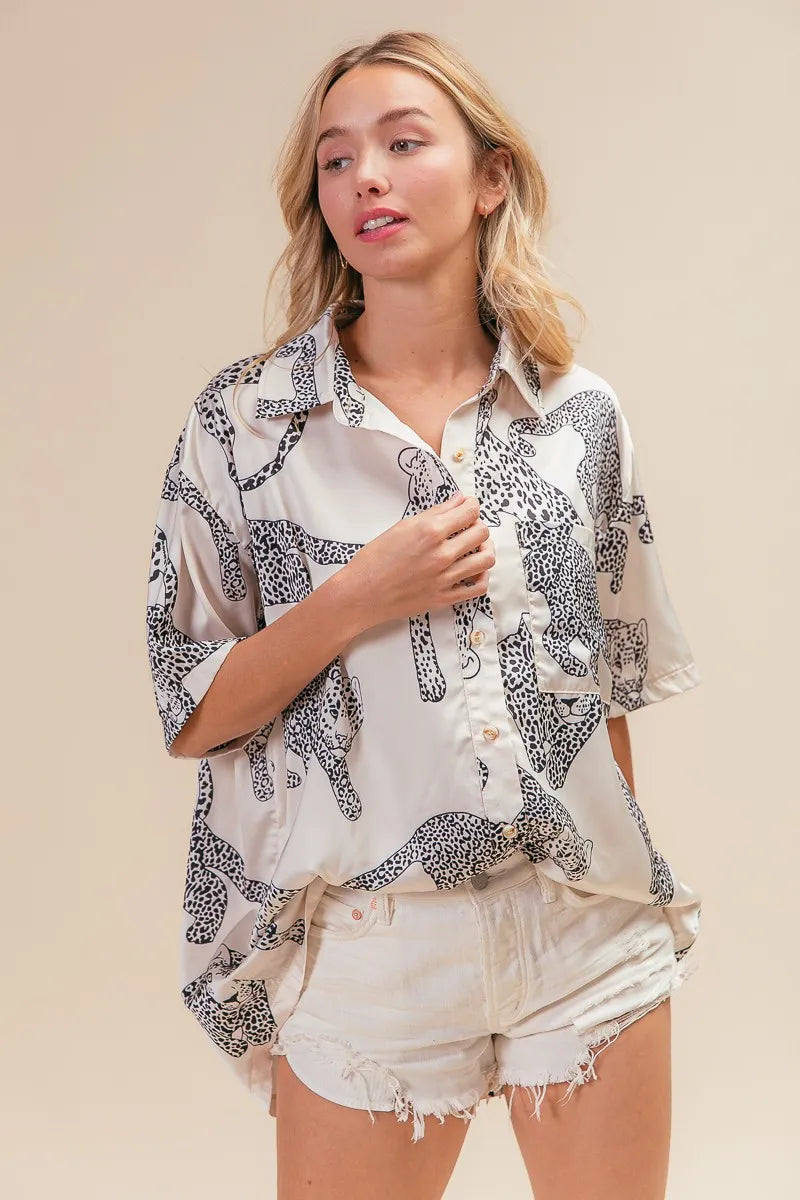 BiBi Leopard Print Short Sleeve Silky Satin Shirt Top 5b84708e02c64607abc09affb9ab7ba5-Max-Origin