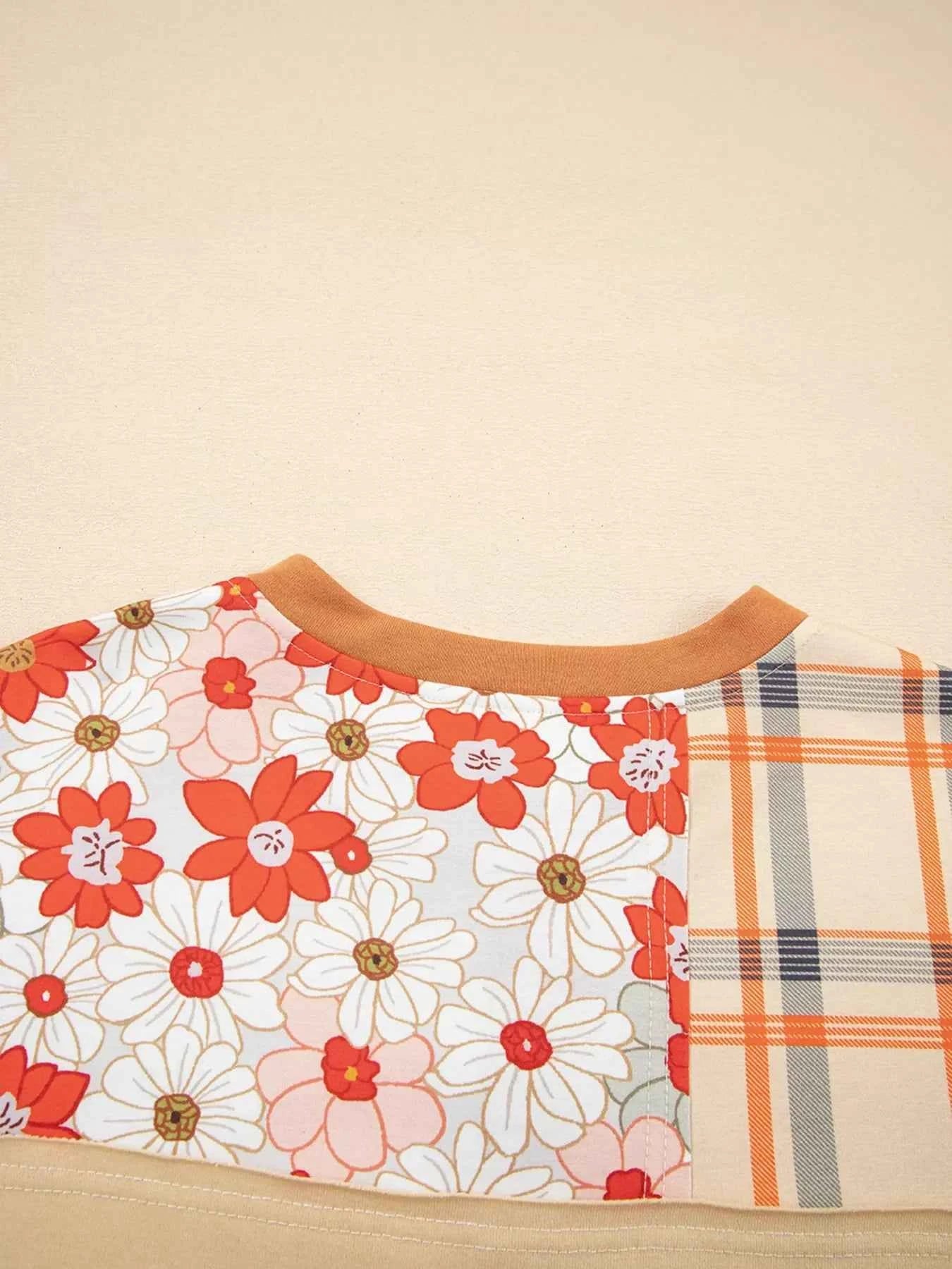 Floral Plaid Patchwork Casual Top 5b864d3e5bb4460ebd26db3efefed66d-Max-Origin