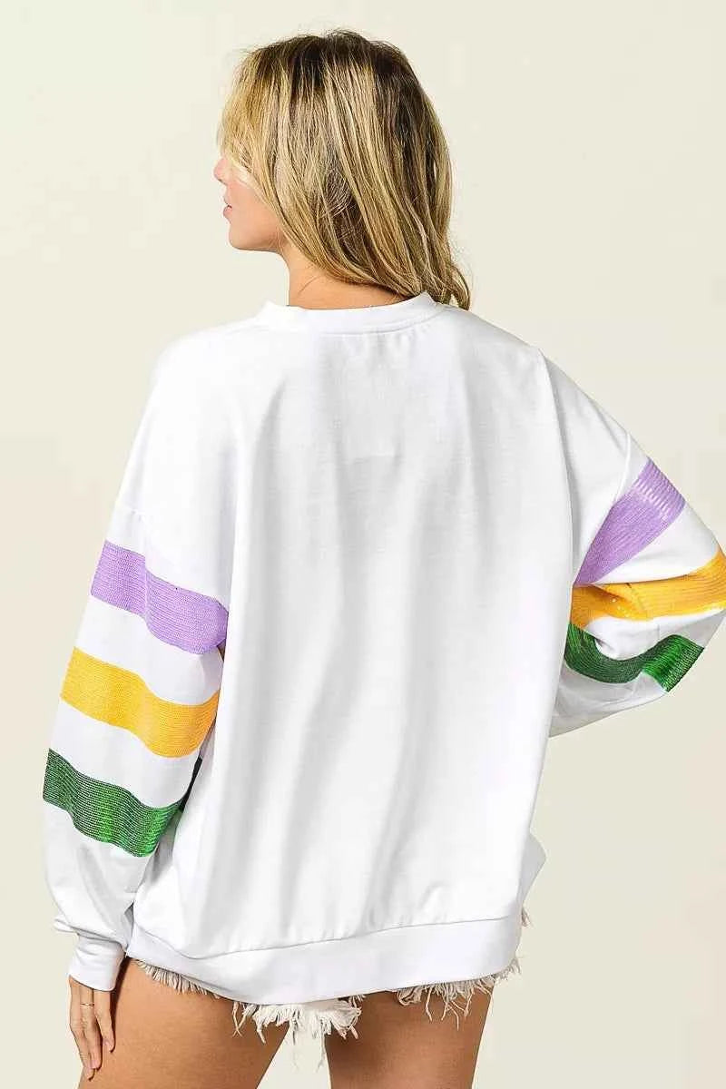 BiBi Sequin Mardi Gras Striped Round Neck Sweatshirt 5b865c7cfbcf4c639d4a65d1590b1201-Max-Origin