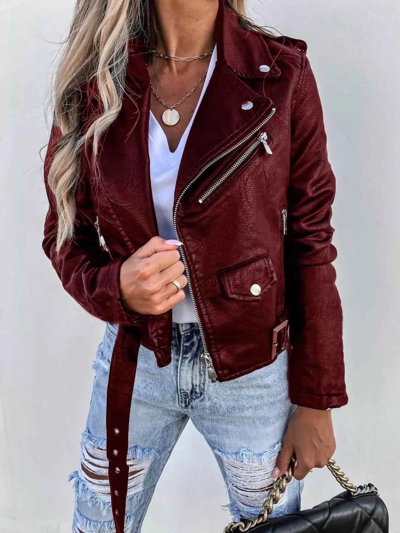 Full Size Zip Up Leather Motorcycle Biker Jacket Plus Size Burgundy 5b86f9b2b13a4a43a058985566b449b6-Max-Origin