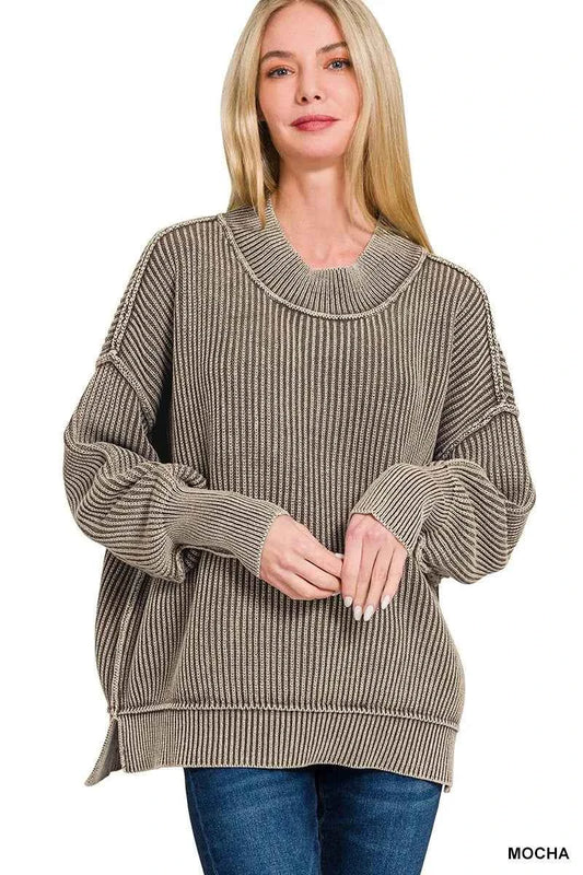Zenana Washed Side Slit Oversized Sweater MOCHA 5b87808f0b1441cea9c96cff3db37ed4-Max-Origin
