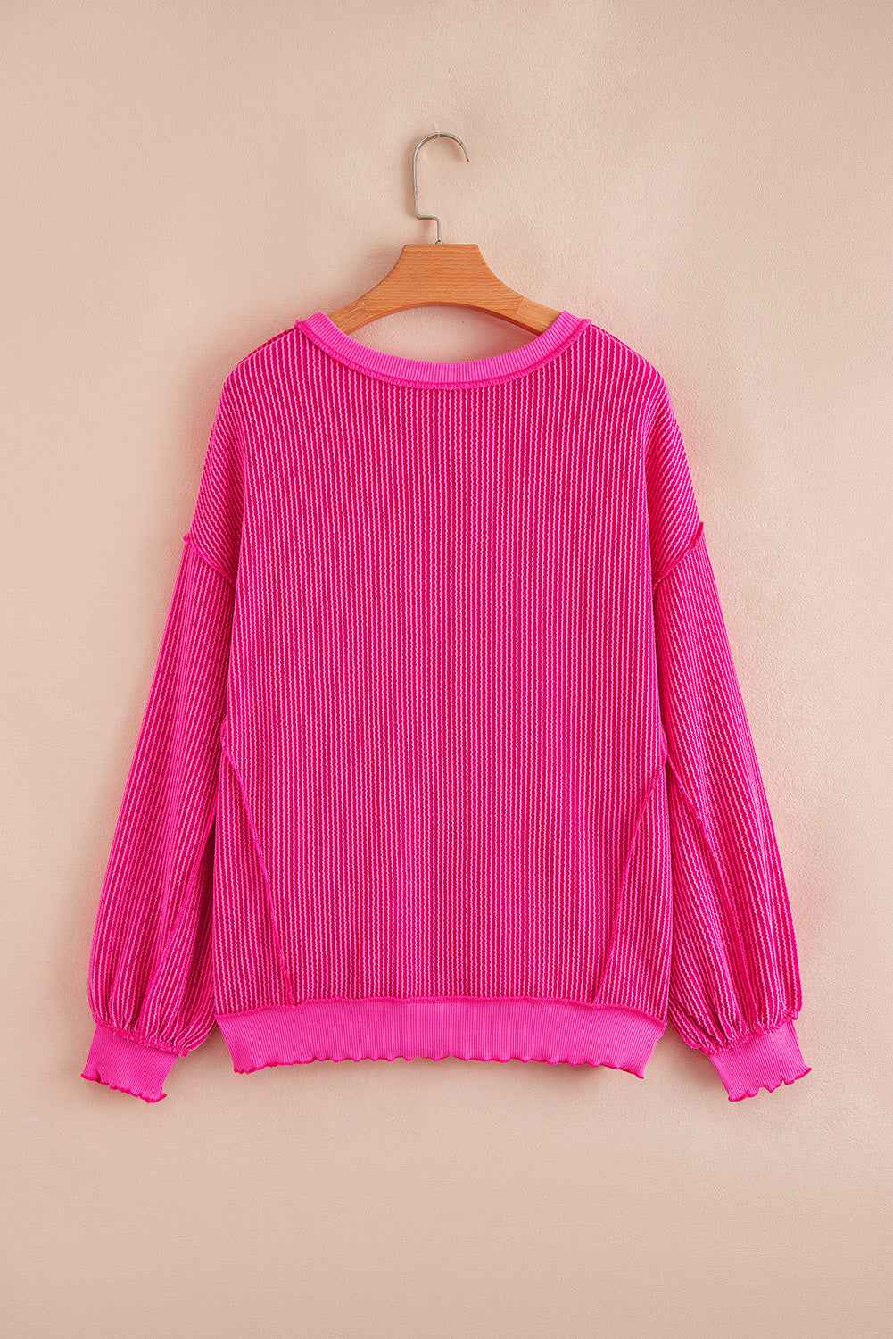 Strawberry Pink Twisted Ribbed Color Block Father Christmas Patched Graphic Long Sleeve Top 5b8b6cc15a28f6ce
