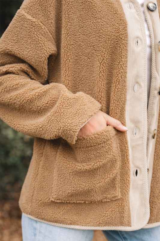 Fleece Corduroy Patchwork Button Up Jacket 5b90502b-afcb-45c4-bbbf-95664040c608
