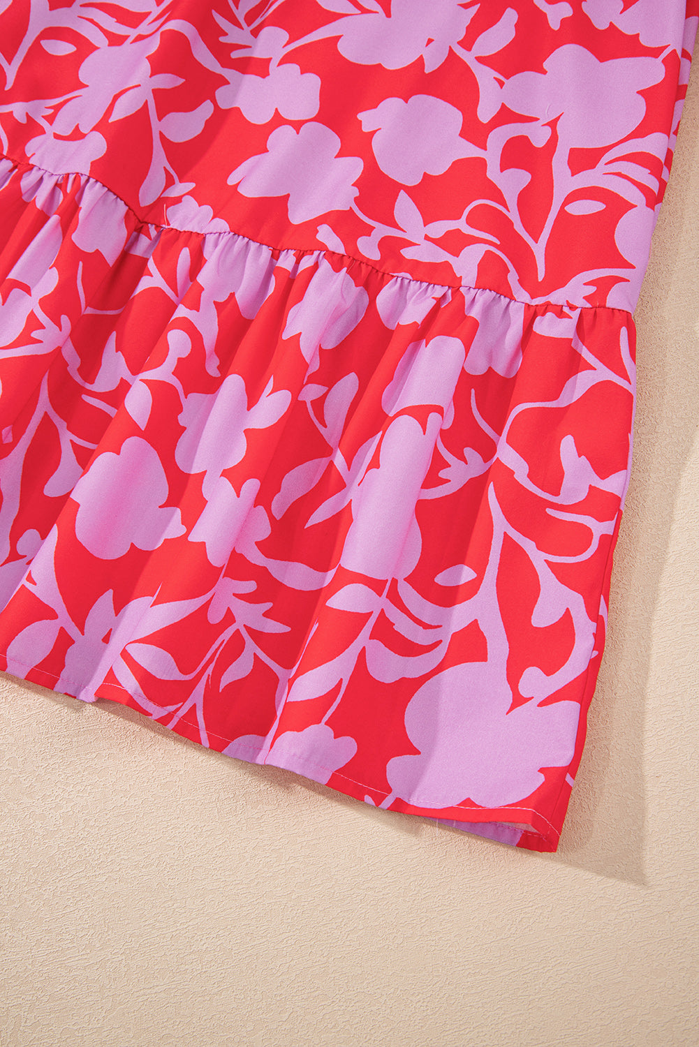 Red Floral 3/4 Sleeve Ruffle Hem Mini Dress 5b91eb80a4bc469d