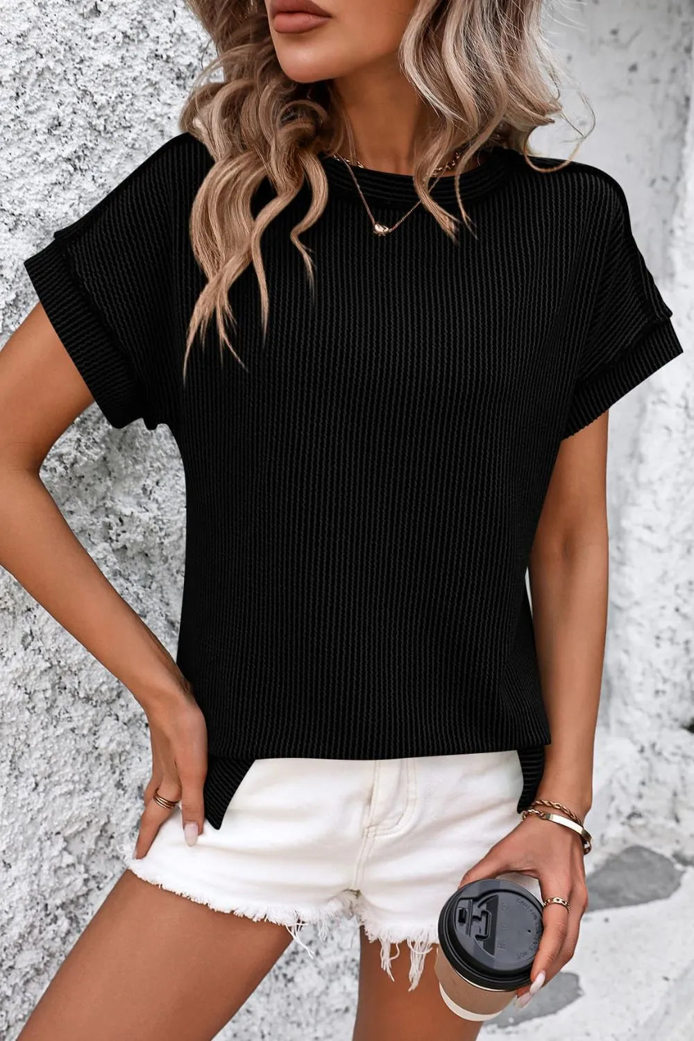 Mandy Striped Round Neck Short Sleeve T-Shirt 5b98331c-97e8-4738-810d-719b6150d263-Max