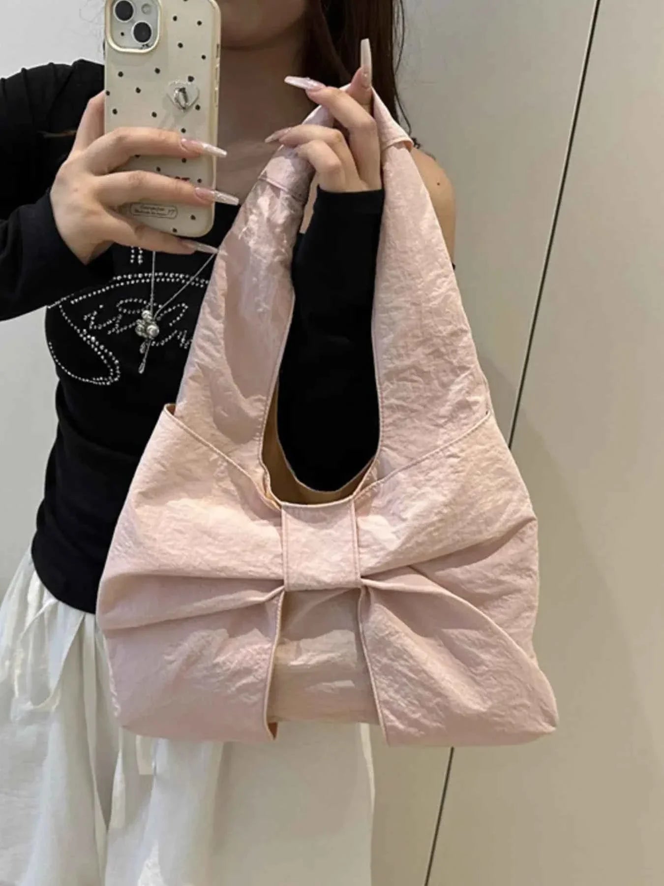 Ruched Bow Shoulder Bag Pink One Size 5b9fc1bb-05c6-4830-8945-0119b6c0ca47-Max-Origin