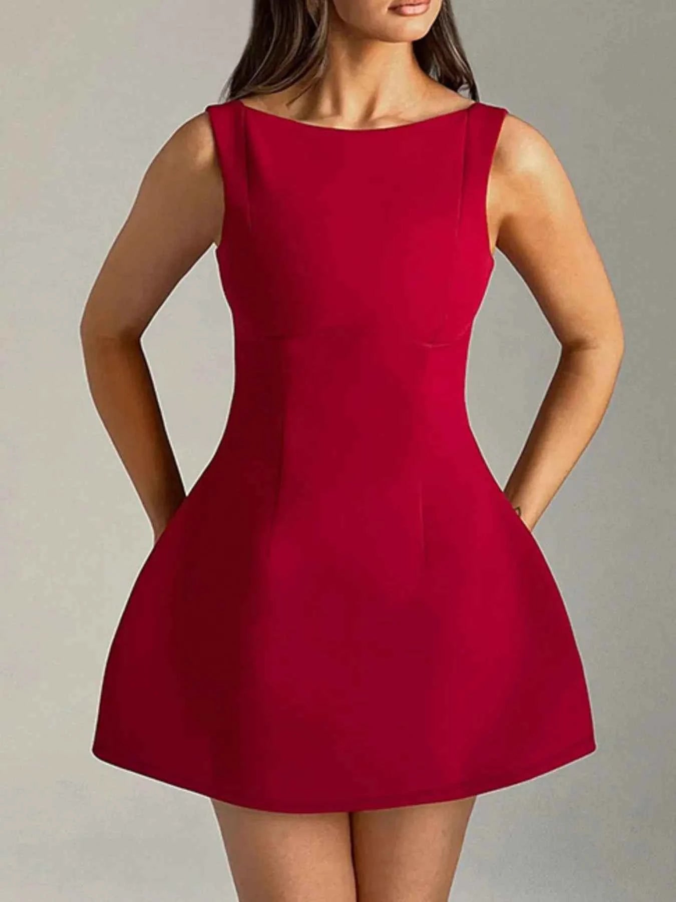 Round Neck Sleeveless Mini Dress White 5ba05434-92de-4f1a-8c1d-7e9a384fa319-Max-Origin