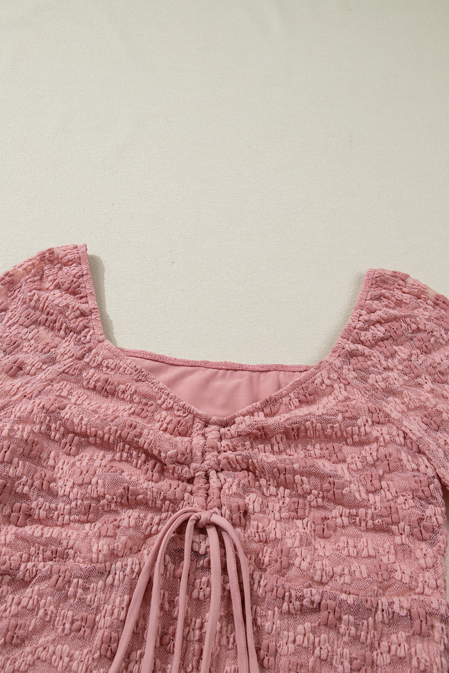 Peach Blossom Drawstring Knot Detail Floral Lace Blouse 5ba864a15479f46a