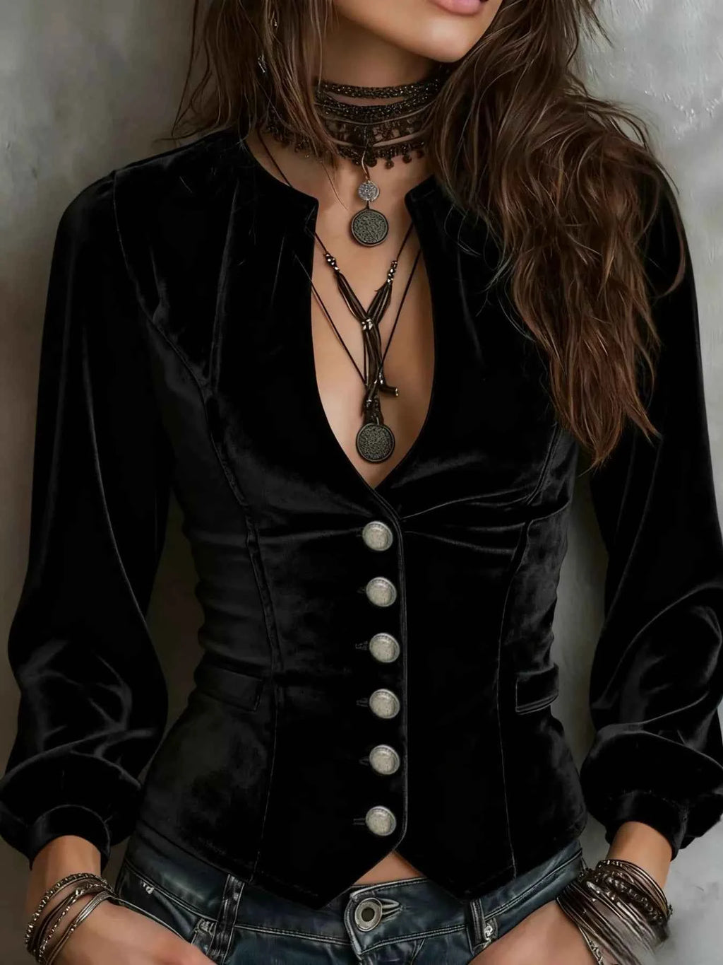 Velvet Button-Down Jacket Black 5baa40c8d431416d8717702a46ff84cb-Max-Origin