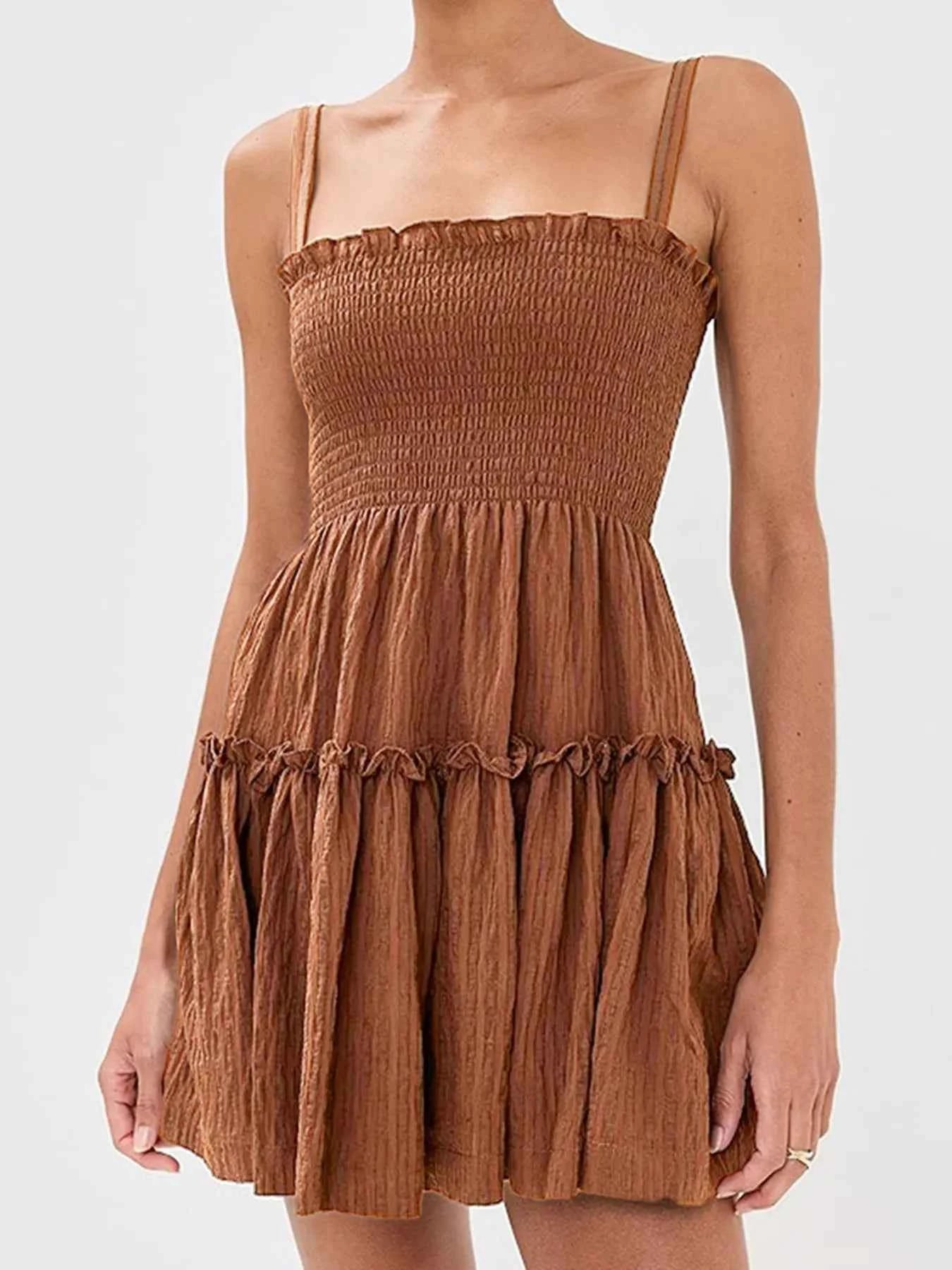 Smocked Frill Cami Mini Dress Caramel 5bac39518f284adb94814bb2c5f70c2e-Max-Origin