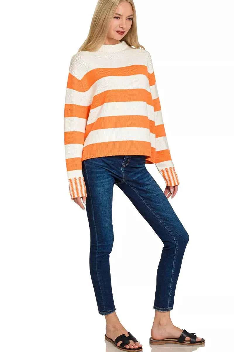 Zenana Ribbed Striped Mock Neck Sweater 5bb33ea14a8d494e8562527c56009294-Max-Origin