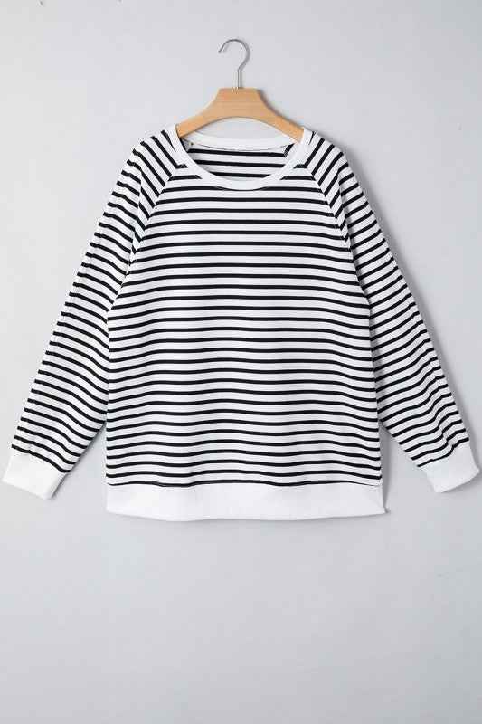 Stripe Raglan Sleeve Side Slit Sweatshirt Black Stripe 5bb353cd-b8e3-4cbc-999d-fc9864c40314
