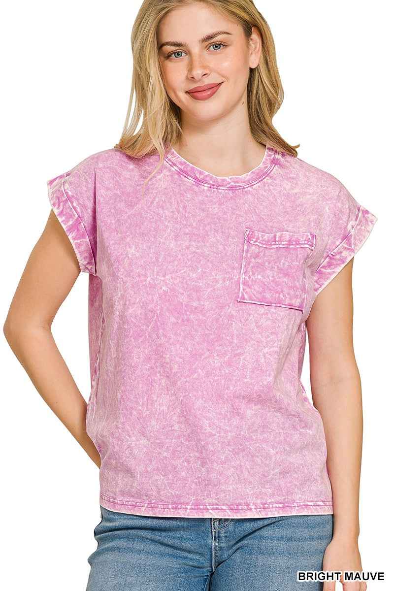 Zenana Full Size Crinkle Washed Round Neck Folded Short Sleeve Tee Plus Size BRIGHT MAUVE 5bb6982490314229a480e5cb5abe8909-Max