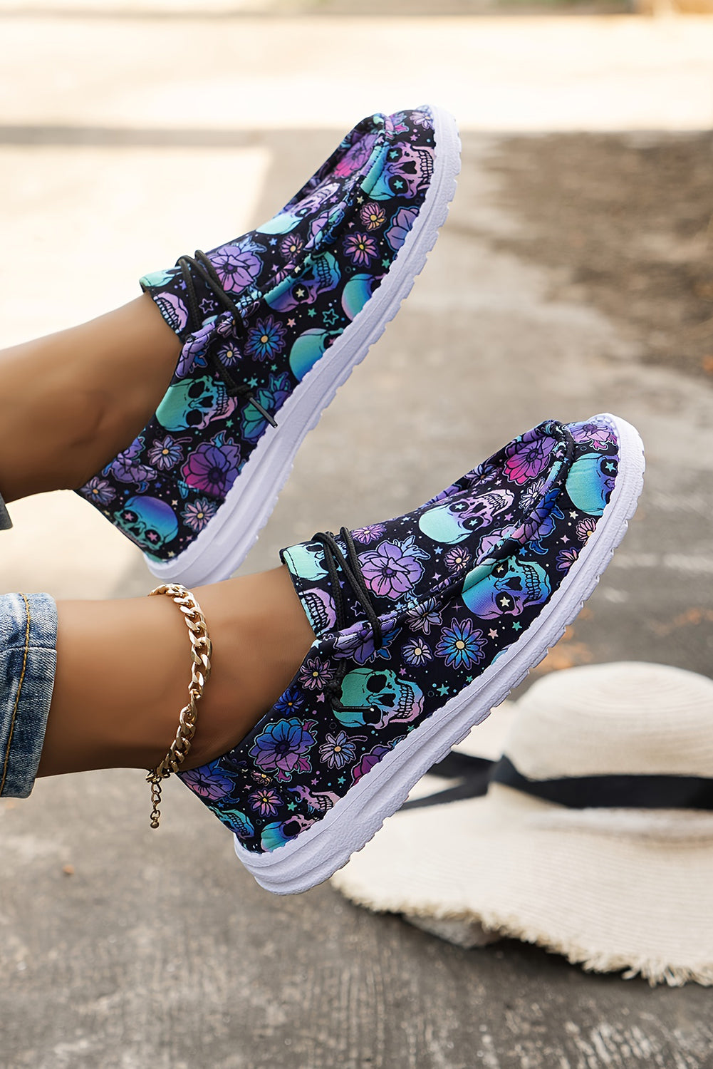 Dark Blue Halloween Skull Print Lace Up Casual Shoes 5bbc2cafbee8e8db