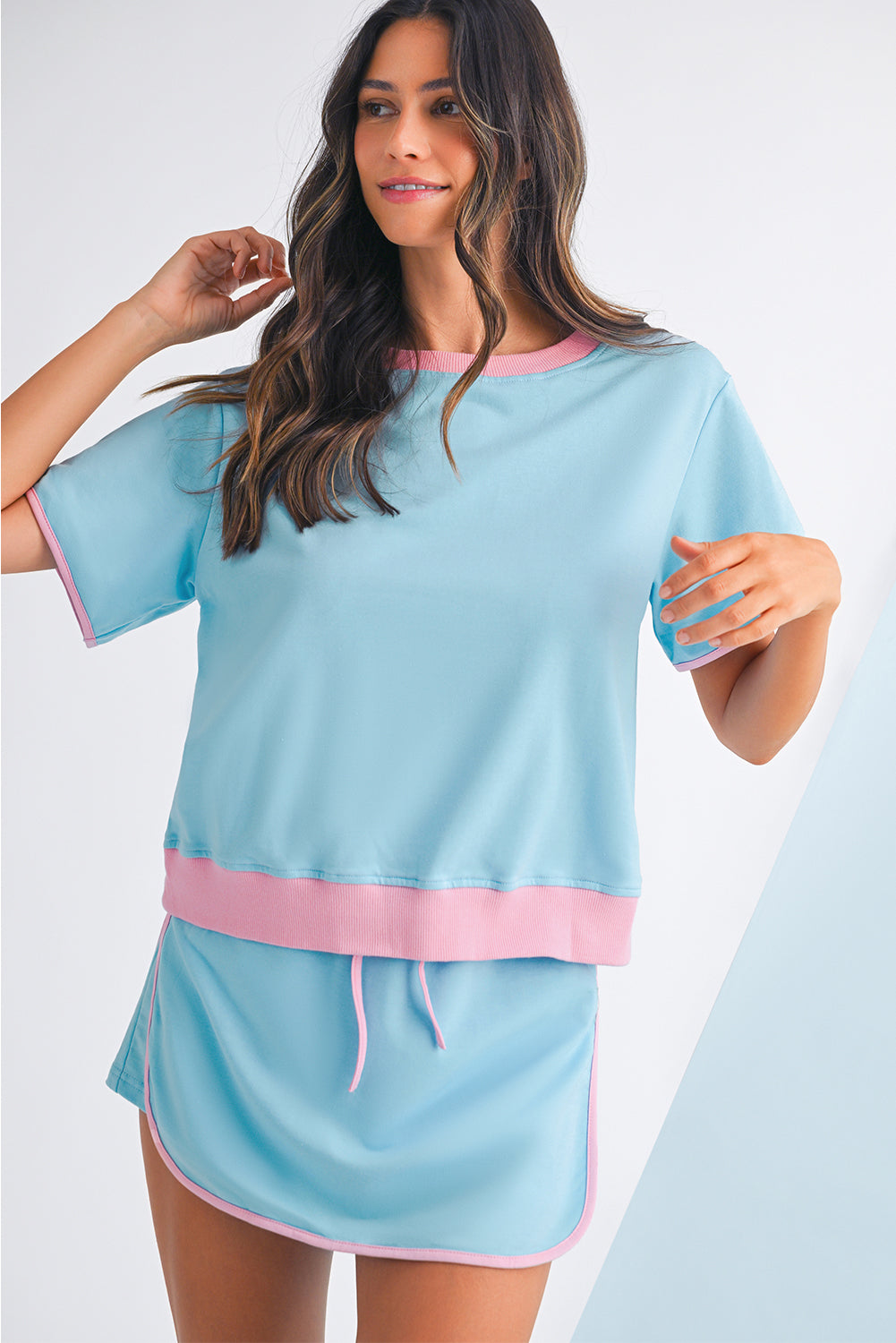 Black Colorblock Edge Drop Shoulder T Shirt and Skort Set 5bbd29489976e785