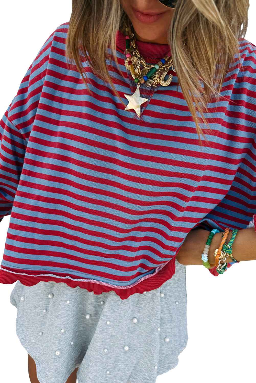 Red Stripe Exposed Seam Contrast Ribbed Trim Oversize Sweatshirt 5bc72dbf4379e833