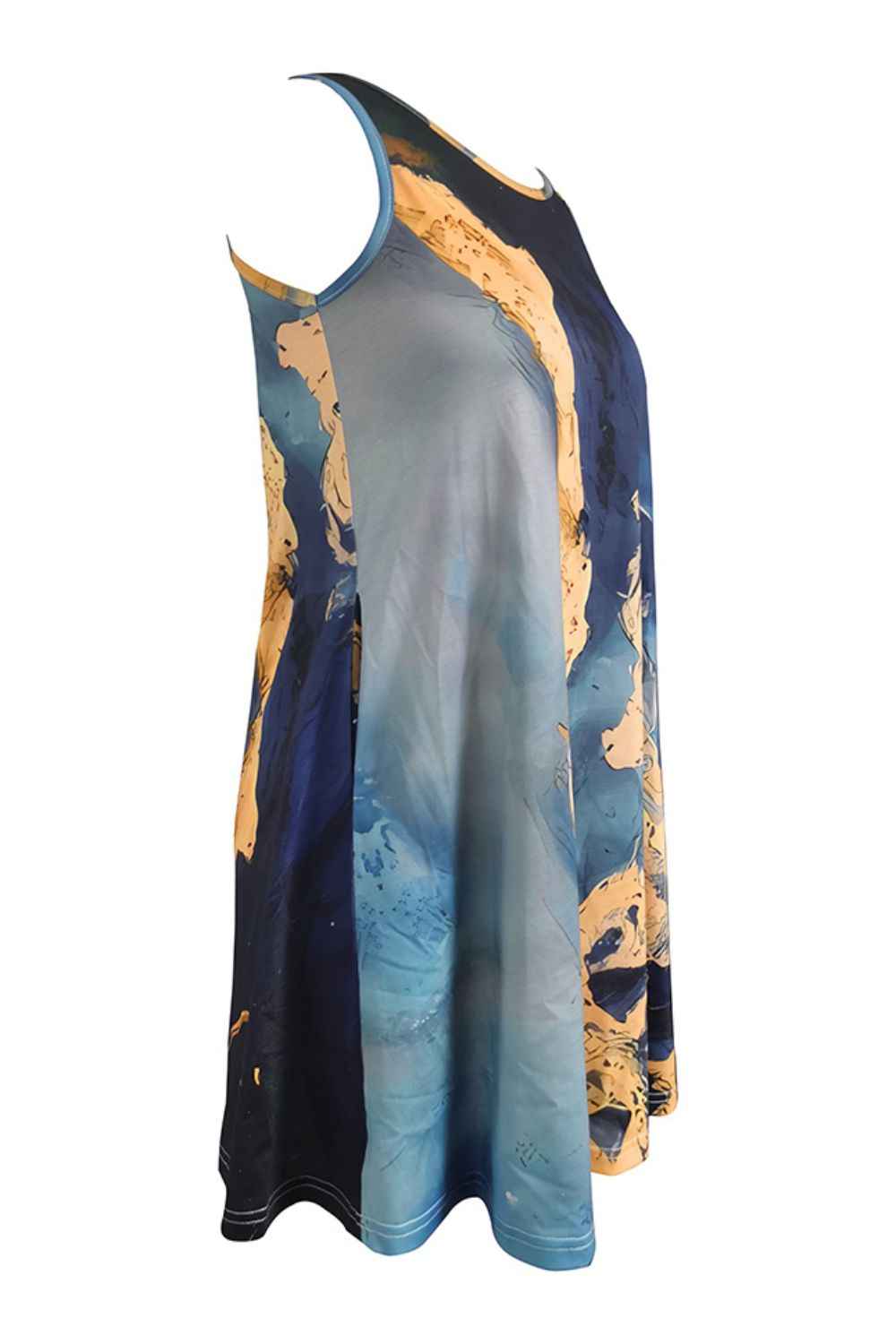Shiny Abstract Print Round Neck Sleeveless Dress with Pockets 5bc80af5696941a4b96874bb92dc74bf-Max