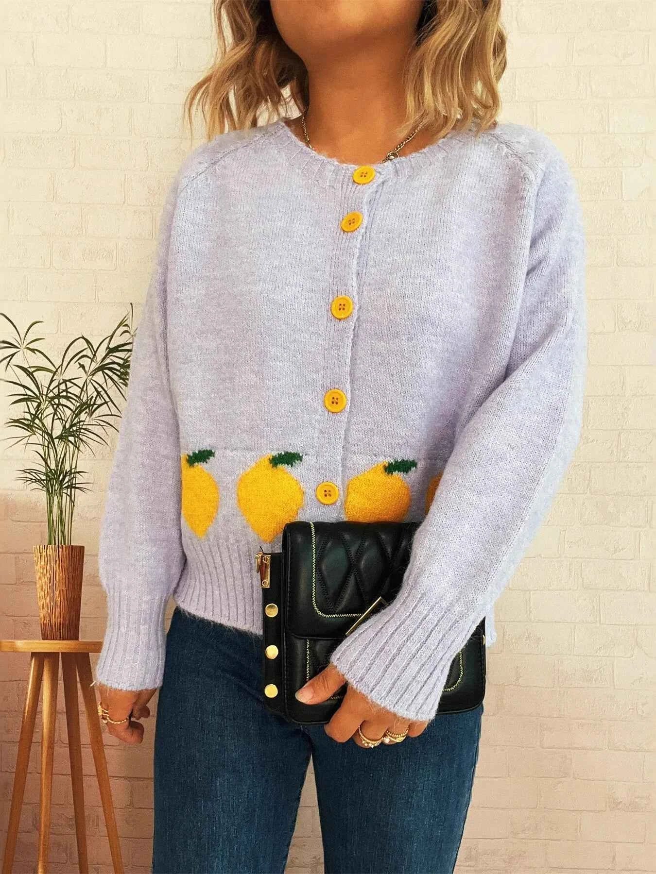 Lemon Pattern Button-Up Cardigan 5bd997a4b3e14cad8ced72eafdaa7f55-Max-Origin