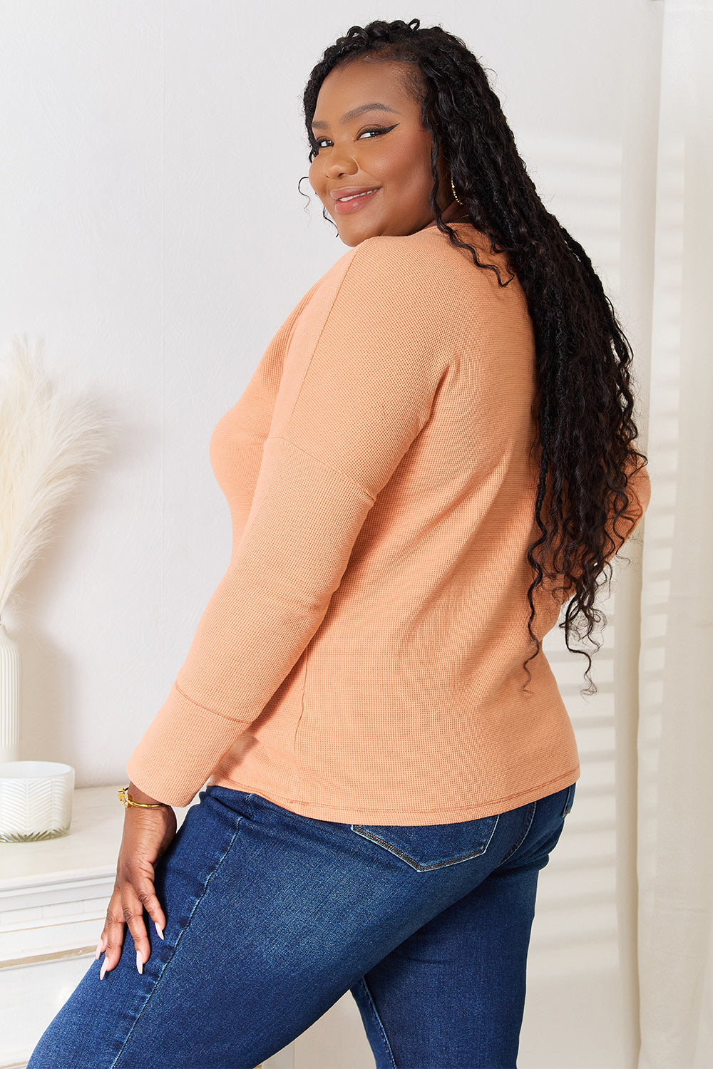 Basic Bae Half Button Long Sleeve Top 5bda3ec47ee84e8ea039c5b97e2284b5-Max