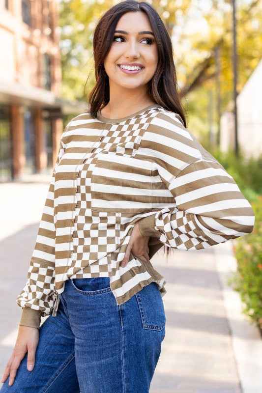 Fatima Patchwork Lantern Sleeve Blouse 5be25849-d126-4e74-8b9f-eb8df29c358c