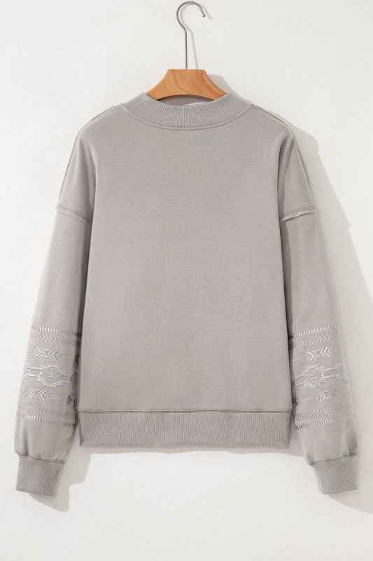 Western Aztec Embroidered Sleeve V-Neck Sweatshirt 5be8630b-8def-4032-8f44-569c8521c362