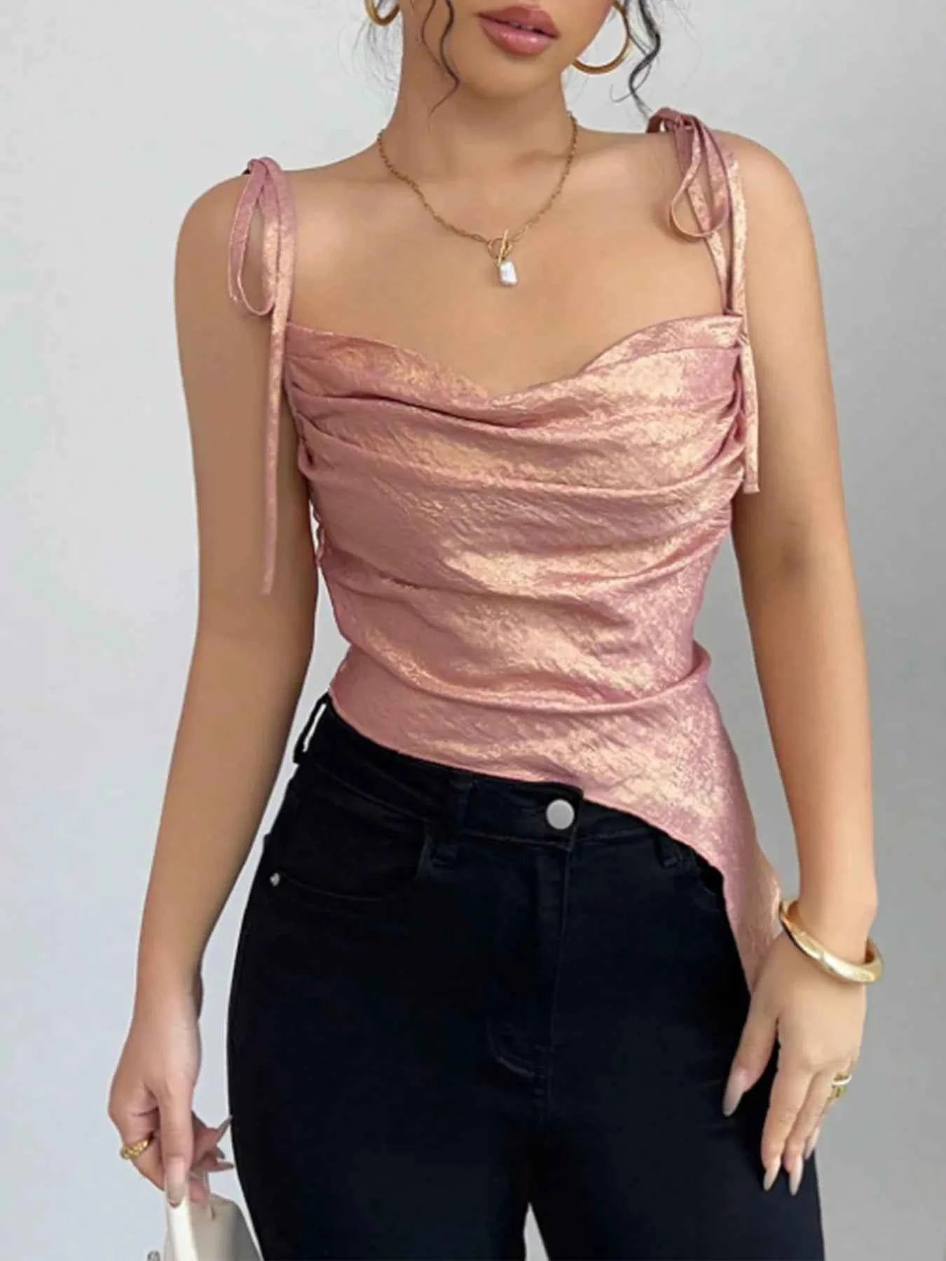 Tie Shoulder Cami Top with Ruched Detail Dusty Pink 5beb81e140c84851aa84ab564a0772e4-Max-Origin