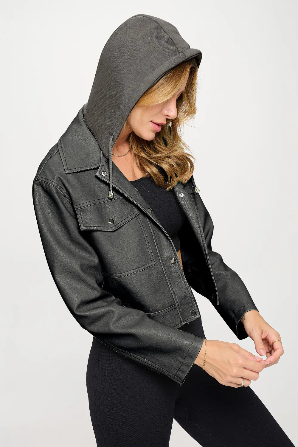 Coalition LA Snap Down Cropped Hooded Jacket 5bf2c907-c274-4798-9e93-4393c12f455c-Max