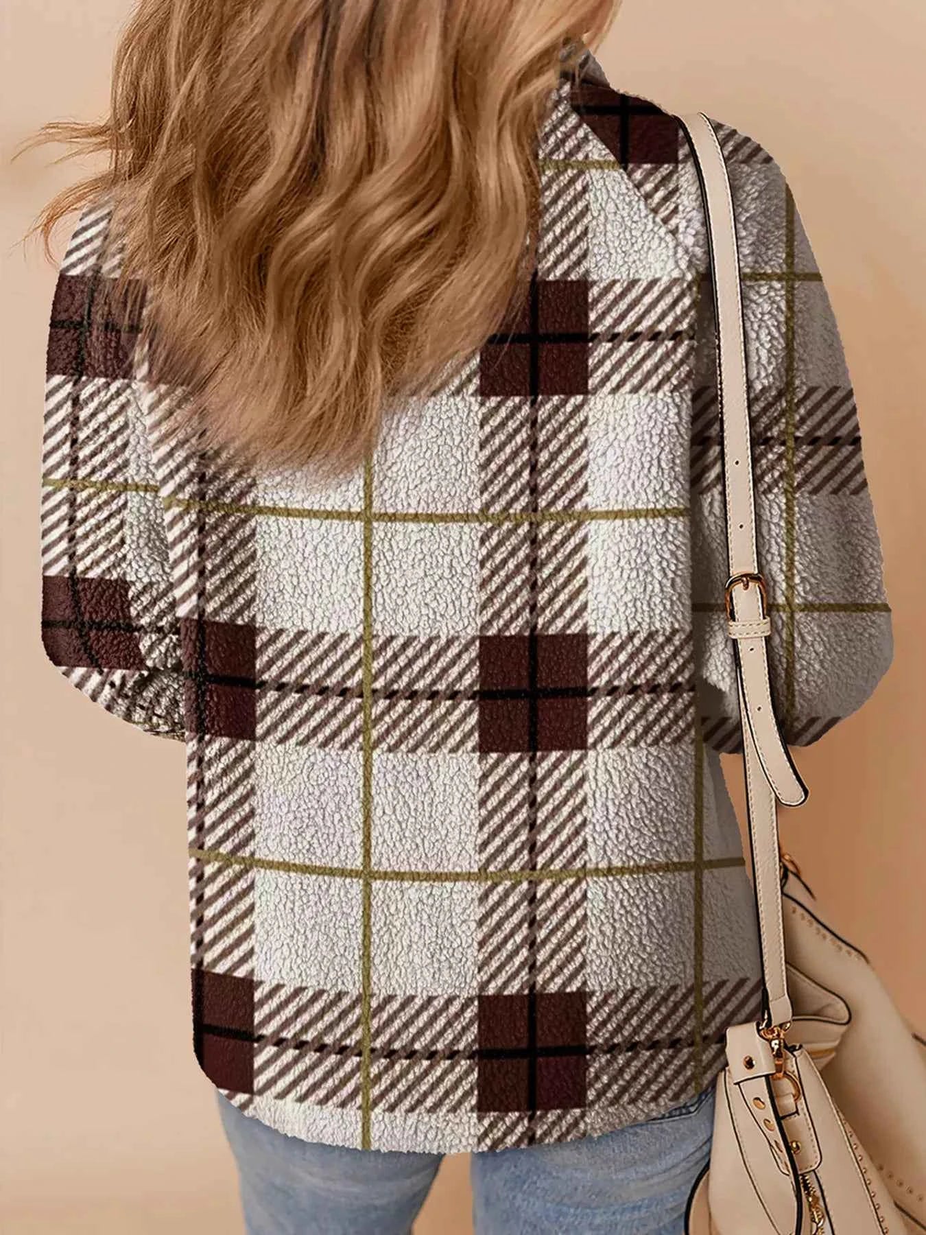 Plaid Buttoned Stand Collar Fleece Jacket 5bf8ab247970499c9765e3962b4c0221-Max-Origin