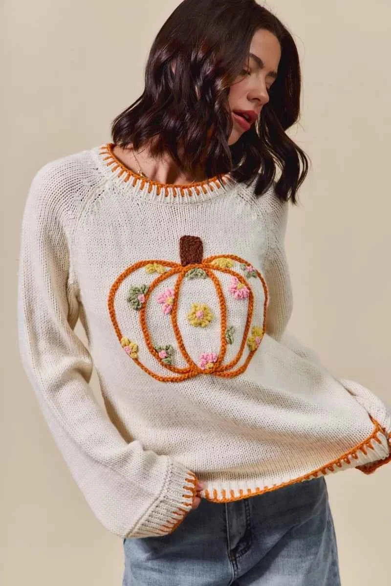 SO ME Pumpkin Floral Embroidered Thanksgiving Sweater 5bf98be8d0924a1ebe620da659a6e66a-Max-Origin