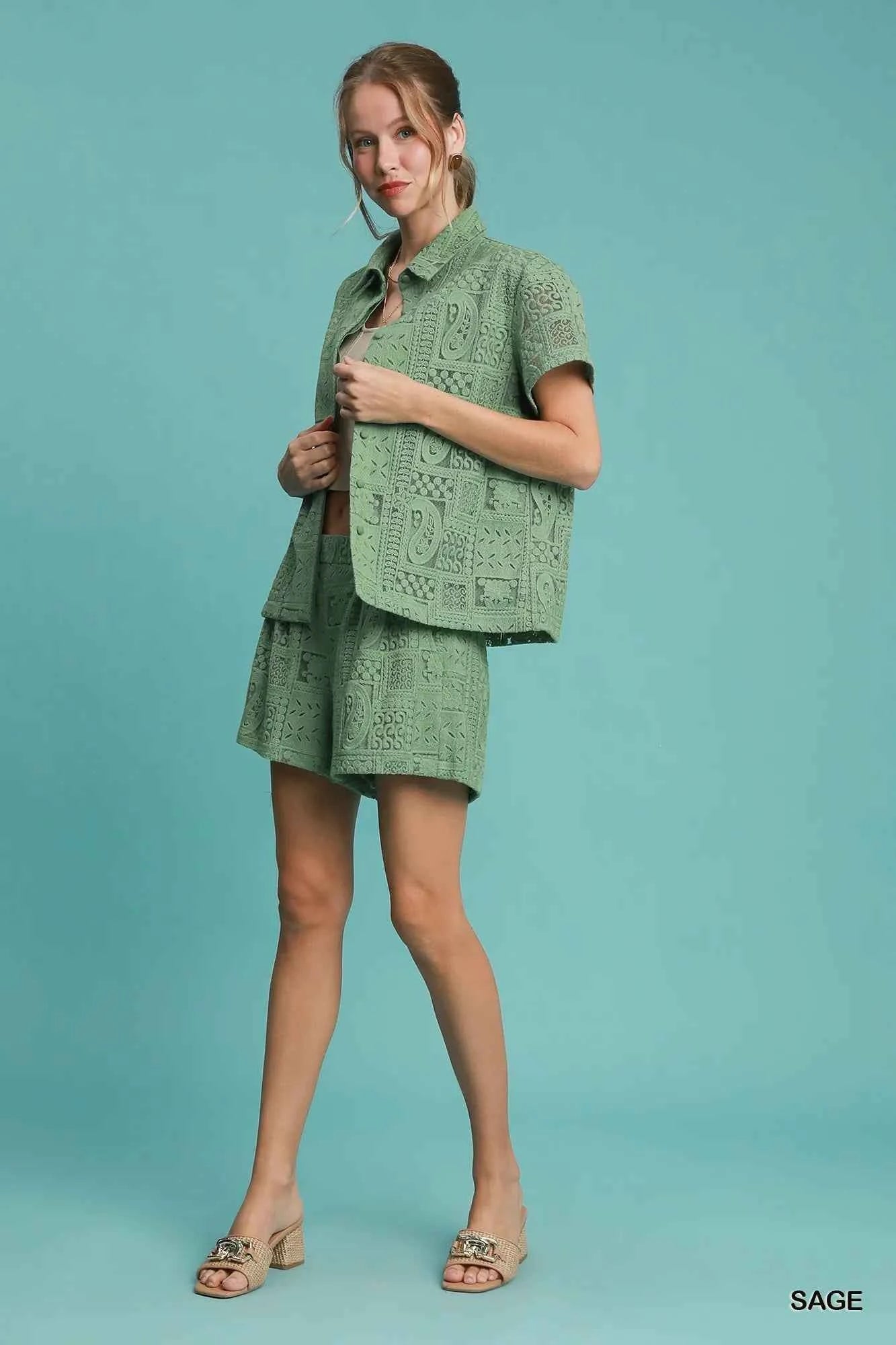 Umgee Patch Lace Short Sleeve Button Down Shirt 5c05d28c-0515-4ed4-8157-e14bd025d57a-Max-Origin