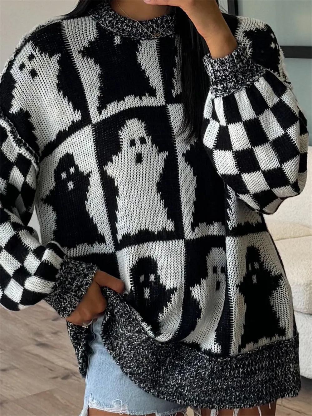 Ghost Dropped Shoulder Long Sleeve Sweater Black 5c08b26e-1d82-440e-8a4b-67d3a3c6af89-Max