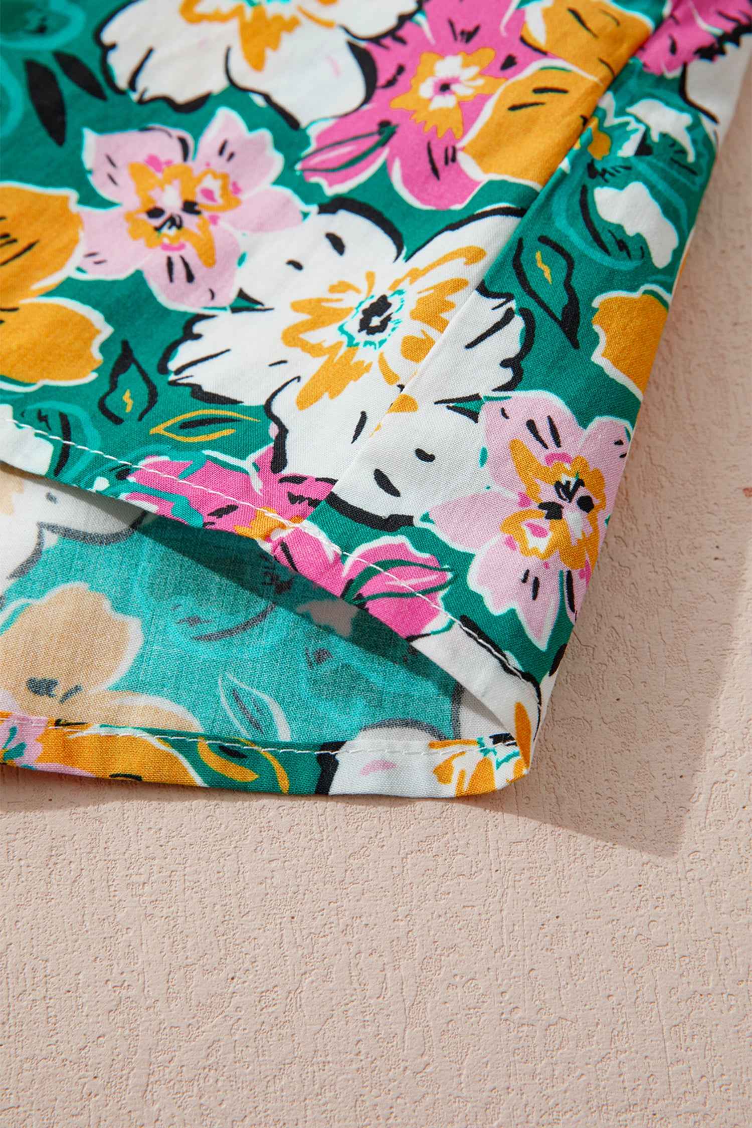 Green Floral Print Contrast Trim Frilled V Neck 3/4 Sleeve Blouse 5c11499819a58a87