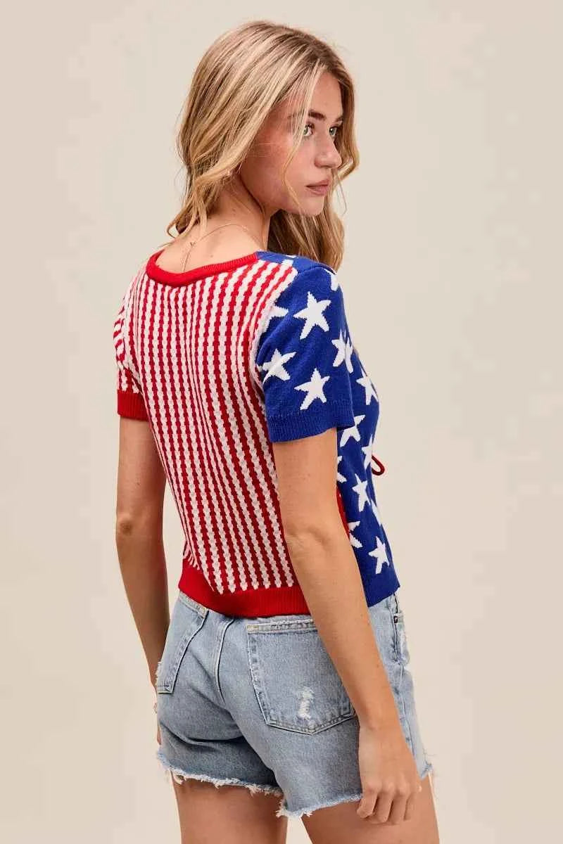 SO ME Stars And Stripe Front Bow Tie Cardigan 5c115894757f4077b062de139417a732-Max-Origin