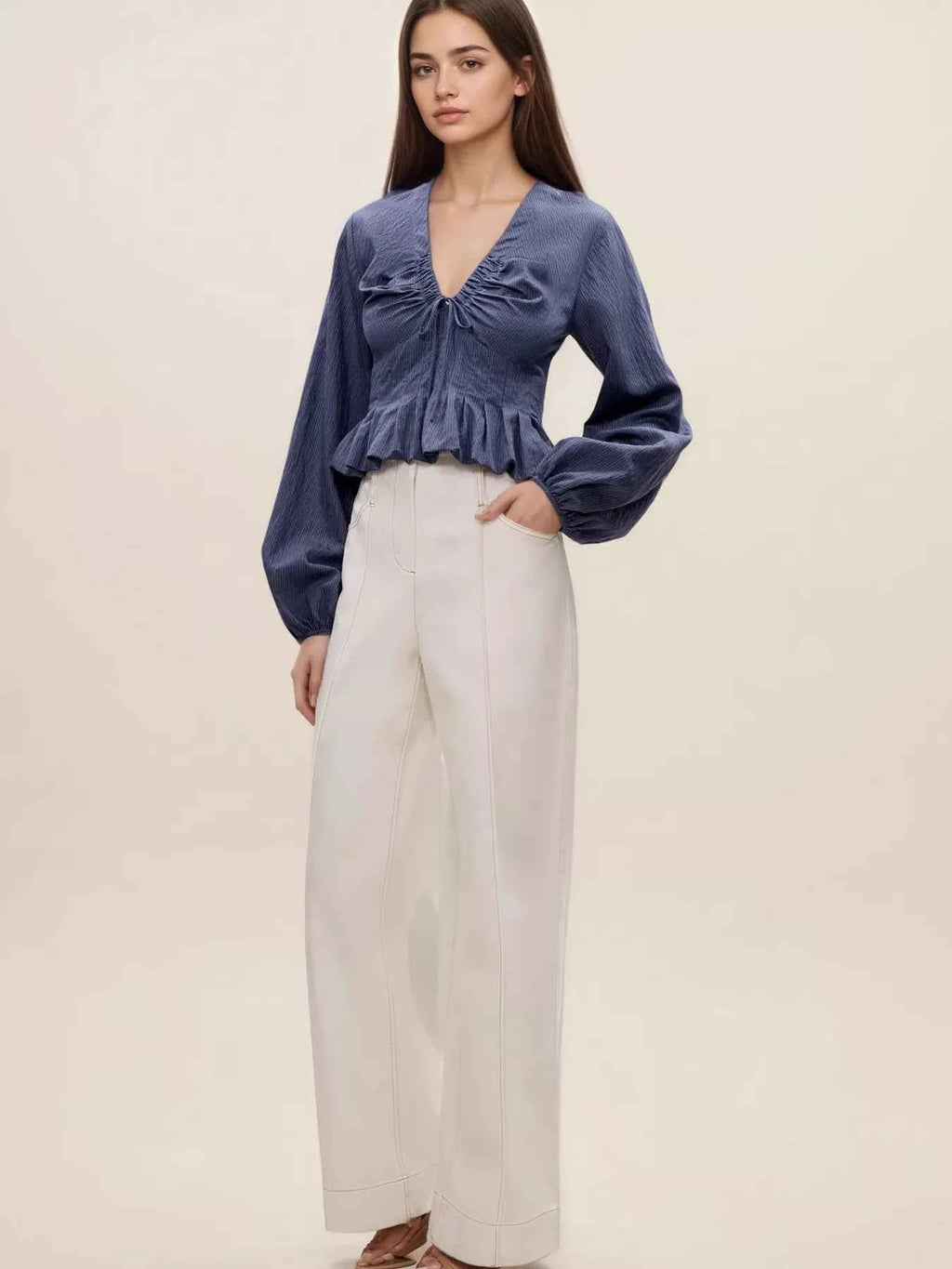 Ruffled Hem Balloon Sleeve Blouse 5c1aa7baacfd48aabb11e9325c2d6b19-Max-Origin