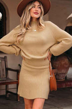 Solid High Neck Sweater and Pleated Mini Skirt Set 5c1c0ffb-62f4-4a56-a8ea-0f26b81549af