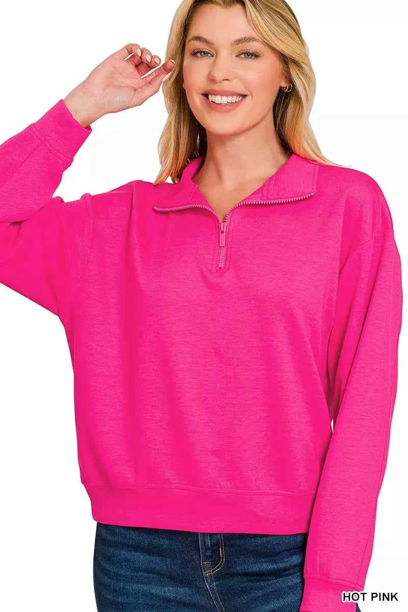 Zenana Scuba Half Zip Pullover Sweatshirt 5c1d4db777344776b111a3de5cda15bd-Max-Origin