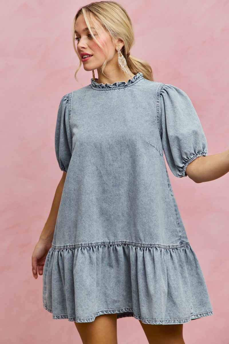 SO ME Denim Short Sleeves Mini Tiered Dress 5c2579c32d2c4a69a02a095c61ef8864-Max